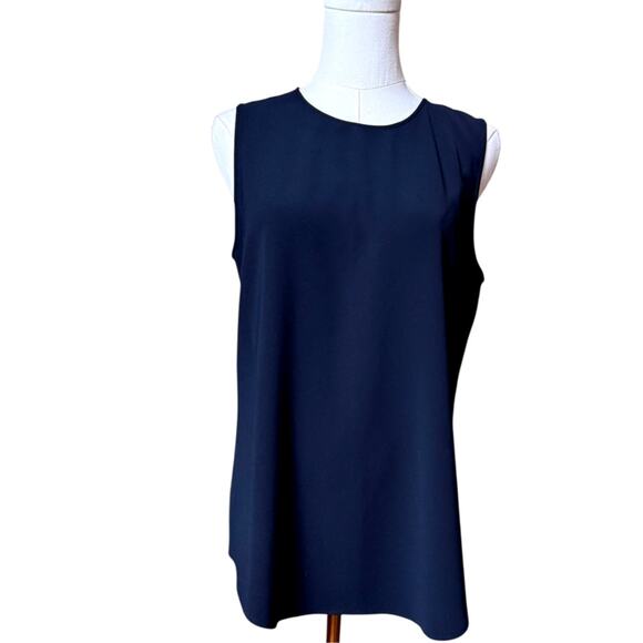 Theory New Bringam Stretch Soft Deep Navy Urban Crepe Top Size M Sleeveless - Picture 6 of 10